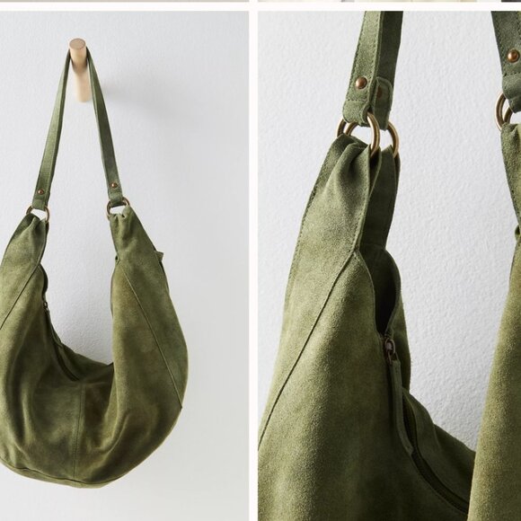 Free People Roma Suede Tote Bag Olive Moss - Picture 2 of 8